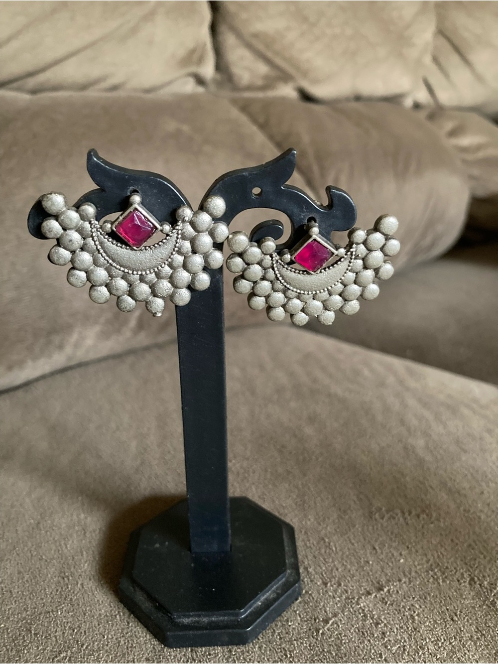 Silver-Tone Pink Stone Cluster Drop Earrings - Women Jewelry
